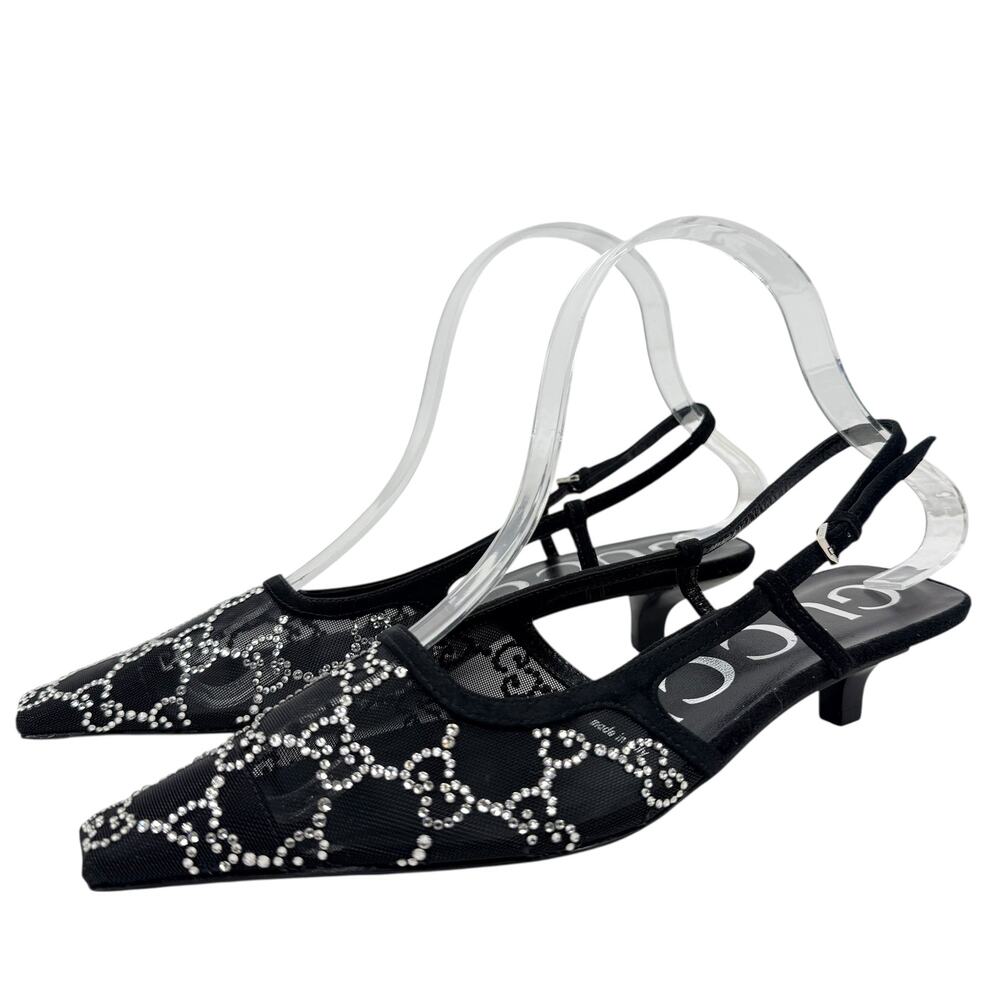 New Gucci Tom GG Crystal Monogram Slingback Pumps Black Size 36 - Picture 3 of 10